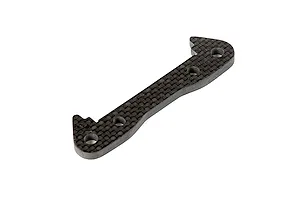 A Rovan carbon fibre front lower suspension arm pin brace for RC cars, featuring a woven pattern and four mounting holes.
