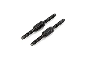 Two black metal adjustable turnbuckles for RC vehicles, shown against a white background.