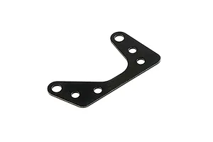A black metal engine plate for an RC car, featuring a V-shaped design with six mounting holes, isolated on a white background.