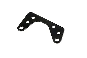 A black metal engine plate with multiple mounting holes, viewed from above against a white background.