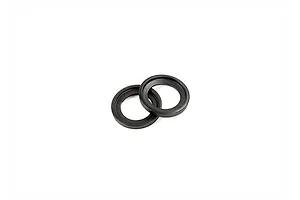 Two dark grey metal gudgeon pin washers for Rovan 45cc RC engines isolated on a white background.