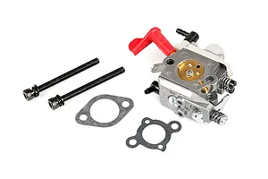 Rovan Walbro WT997 carburettor set including two mounting bolts and two gaskets on a white background.