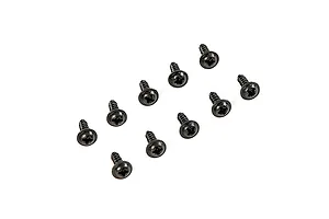 Ten black coarse thread button head screws arranged in a loose group on a white background.