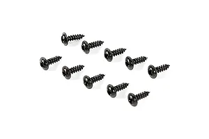 A set of ten black coarse thread button head screws arranged on a plain white background.
