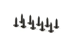 A set of ten black coarse thread button head screws arranged on a white background.