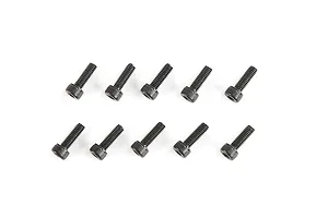 A set of ten black metal cap head screws arranged in two rows of five against a white background.