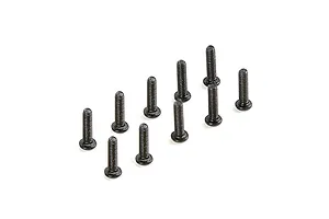 A set of ten black metal button head screws arranged in a grid on a white background.