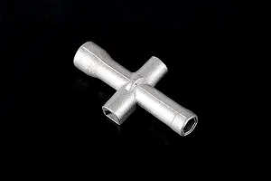 A silver-coloured Rovan cross wrench tool for RC vehicles, shown against a plain black background.