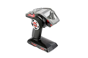 Rovan BER-TRC4 2.4GHz pistol grip RC transmitter in grey and black with a foam-covered steering wheel and digital display.