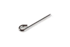 A silver-coloured metal brake connecting rod with a looped end, isolated on a white background.