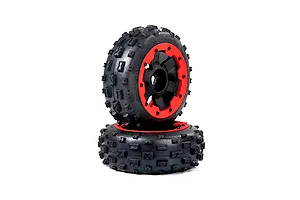 Rovan 4.7/5.5 Wasteland 2nd Gen Wasteland Front Tyres on Red Rims - Glued Wheels 2Pcs