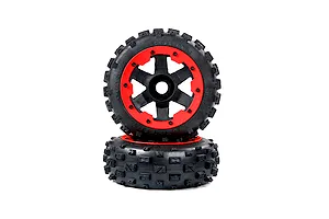 Rovan 4.7/5.5 Wasteland 2nd Gen Wasteland Front Tyres on Red Rims - Glued Wheels 2Pcs image 2