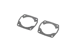 Two grey, flat, four-bolt cylinder head gaskets for a 45cc 2-stroke RC engine, shown on a white background.