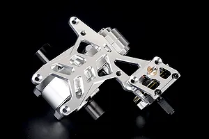 A silver aluminium gear differential transmission assembly for a 1/5 scale RC Baja vehicle, shown against a black background.