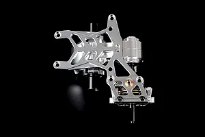 A silver aluminium gear differential transmission assembly for a 1/5 scale RC car, shown against a black background.