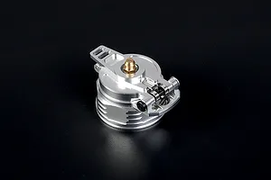 A silver Rovan aluminium leak-proof fuel tank cap for RC vehicles, featuring a hinged lever and a brass-coloured central fitting.