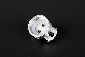 A silver Rovan aluminium fuel tank cap for RC cars, featuring a threaded design with two small black screws on a white internal seal.