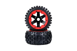 Rovan 4.7/5.5 Wasteland 2nd Gen Rear Tyres on Red Rims - Glued Wheels 2Pcs