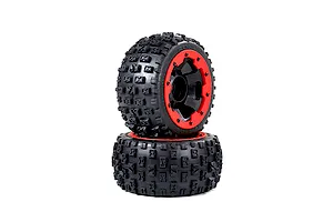Rovan 4.7/5.5 Wasteland 2nd Gen Rear Tyres on Red Rims - Glued Wheels 2Pcs image 2