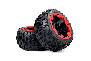 Rovan 4.7/5.5 Wasteland 2nd Gen Rear Tyres on Red Rims - Glued Wheels 2Pcs image 3