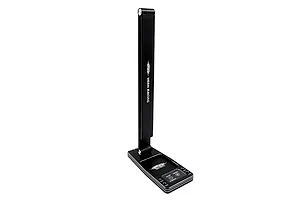 Yeah Racing aluminium LED pit light in black shown folded upright with its integrated parts tray base on a white background.