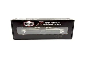 Reefs RC Aluminium XP199 Rear Portal Axle Set in its black product packaging box against a white background.
