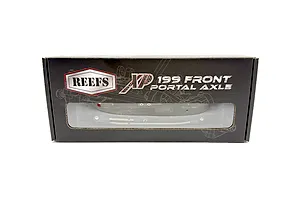 Reefs RC Aluminium XP199 Front Portal Axle Set in black product packaging box against a white background.
