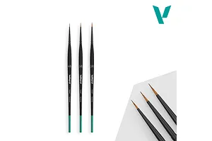 Vallejo Definition Brush Set featuring three detail synthetic paint brushes labeled 4/0, 3/0, and 2/0 against a white background.