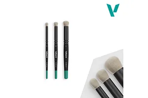 Vallejo Dry Brush Set of three natural hair brushes with black and teal handles against a white background.