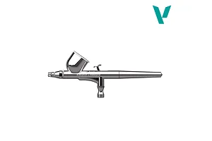 Studio product photo of Vallejo Easyair Gravity System starter airbrush against a plain white background with a teal logo.
