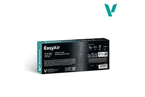 Vallejo EasyAir Gravity System airbrush packaging box showing product features, contents icons, and barcode against a white background.