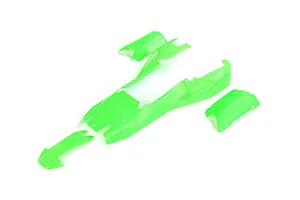 Rovan 1/5 E-Baja 5B painted green body shell panels laid out on a white background