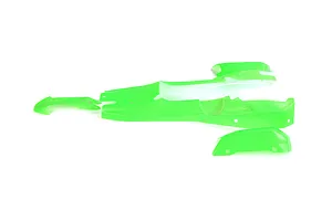 Green painted plastic body shell panels for a 1/5 scale RC buggy displayed on a white background.