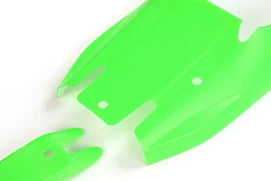 Bright green painted body shell panels for a 1/5 scale RC buggy shown on a white background.