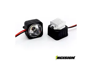 Vanquish Incision Series 3 LED light kit showing two square LED pods with black housings, silver heatsinks, and attached wires against a white background.