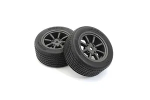 Kyosho 1/10 FZ02 Street Tyres on Black 8-Spoke Watanabe Rims - Glued Wheels 2Pcs