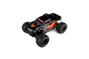 Pro-Line 1/16 Brute Tough painted black body shell mounted on an RC monster truck against a white background.