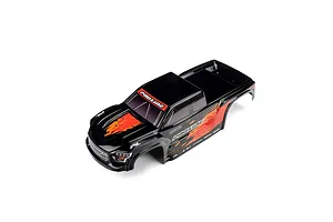 Pro-Line 1/16 Brute Tough Painted Body Shell in black with red and orange graphics on a white background.