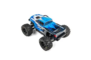 Pro-Line 1/16 monster truck fitted with Badlands MX tyres and black Desperado rims on a white background.