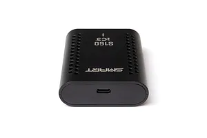 Spektrum S160 smart charger shown from an angle, highlighting its black plastic housing, cooling vents, and USB-C port.