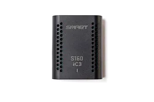 Spektrum S160 smart charger shown from the top, featuring a black plastic housing with cooling vent holes and printed branding.
