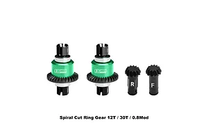 GPM Carbon Steel/Aluminium Front and Rear Complete 12T/30T Differential with Pinions Set - Green