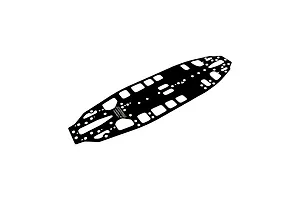 RC Maker 1.2mm spring steel chassis plate displayed diagonally against a plain white background.