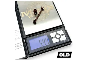RC Maker LF-LW inner rear joint set components being weighed on a digital scale showing 5.44 grams.