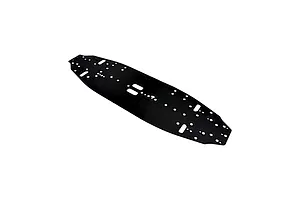 RC Maker black aluminium main chassis plate viewed from an angle on a plain white background.