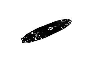 RC Maker Black Aluminium Main Chassis plate with numerous drilled holes and slots against a plain white background.