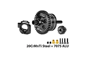 GPM Steel &amp; Aluminium Complete 38T 32dp/0.8Mod Centre Differential &amp; 15T Pinion Gear with Motor Plate - Black