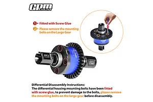 GPM Steel &amp;amp; Aluminium 13T/43T 1Mod Complete Centre Differential - Blue image 3