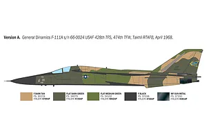 Colour and marking profile diagram for Version A General Dynamics F-111A model kit showing camouflage and paint codes.