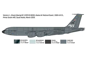 Color profile diagram of a Boeing KC-135R Stratotanker military aircraft with paint color swatches and text describing Version A.
